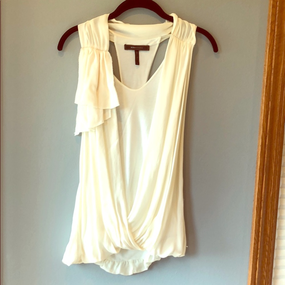 BCBG white and cream colored top.